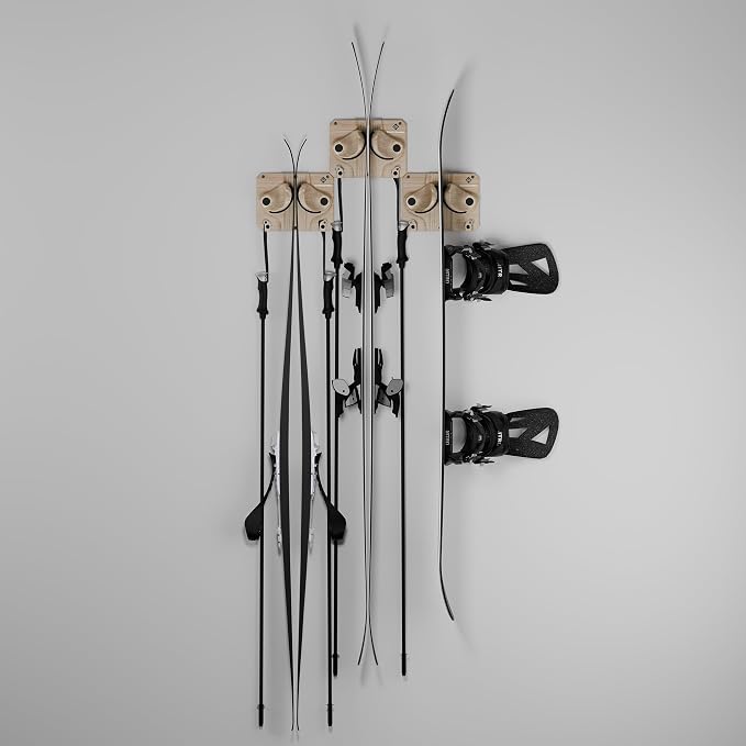 Gravity Grabber, The OG - Ski & Snowboard Wall Mount, Indoor Garage & Home Storage Organizer, Damage-Free Grip, Holds Skis/Boards/Poles/More, Space-Saving Premium Gear Rack, (Wood 3-Pack)