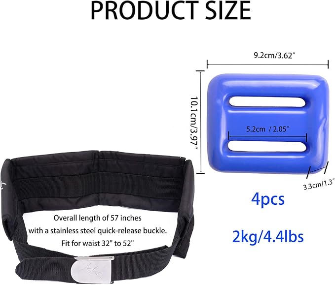 Vinyl Coated Diving Weights-4pcs 1.1-4.4 lbs Dive Weights with 4 Pocket Scuba Weight Belt with Quick Release Buckle,Used for Freediving, Spearfishing & Scuba Diving-Fit for Waist 32" to 52"