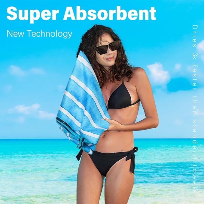 Microfiber Lightweight Thin Beach Towel Sand Free Quick Dry Absorbent Compact Towels for Swimming Pool Camping Beach Accessories Large Easy Pack Travel Things for Vacation Essentials Gift Adult