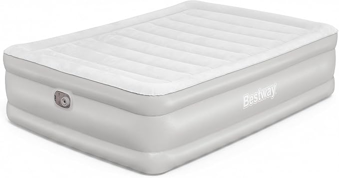 Bestway Tritech 20" Queen Air Mattress, Portable Queen Size Airbed with Contoured Comfort, Raised Sides, & Built-in AC Electric Air Pump, Warm Gray