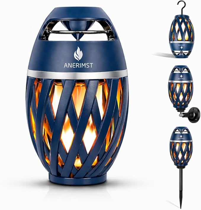 ANERIMST Outdoor Bluetooth Speakers with LED Torch Light, for Dad– Wireless & Waterproof Speaker for Garden, Patio, 360° Sound, 24-Hour Playtime - Ideal Present for Men (Blue)