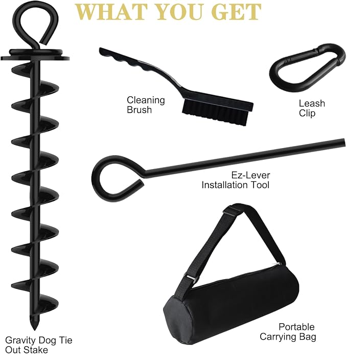 Eurmax USA Heavy Duty Dog Tie Out Stake, No-Tangle In Ground Anchor Runner for Large Dogs up to 210 Lbs - Perfect for Yard, Beach and Camping (Large,Black)