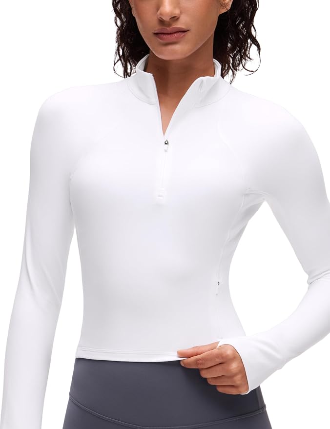 CRZ YOGA Butterluxe Half Zip Long Sleeve Shirts for Women - Workout Athletic Yoga Tops Crop Collared Quarter Zipper T-Shirt