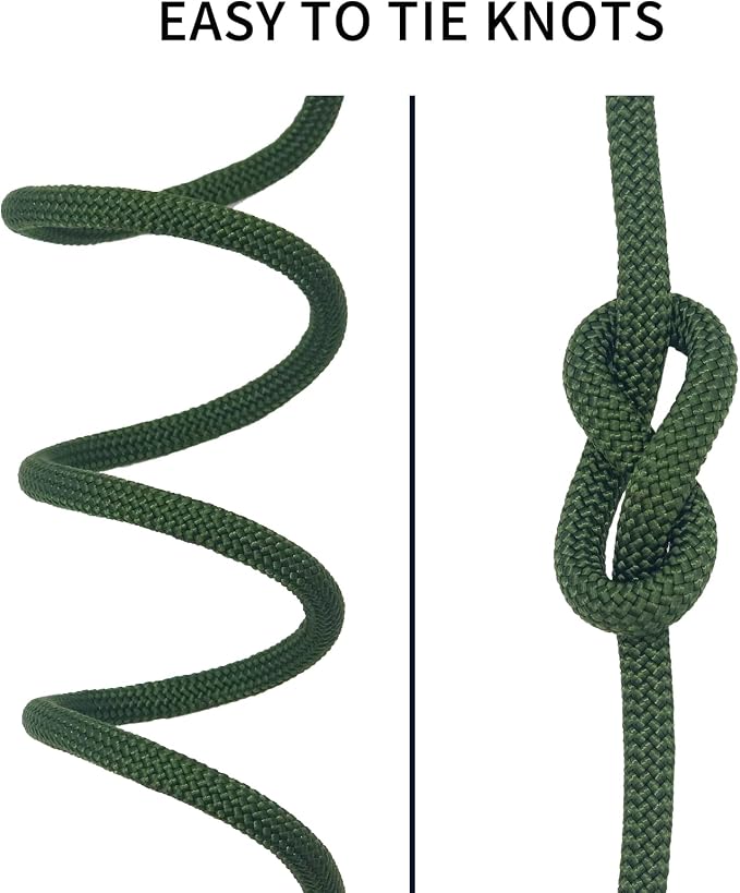 NewDoar Static Climbing Rope - 8mm (5/16c) / 10mm (3/8”) Double Braid Accessory Cord for Rock,Hauling, Prusik, Survival - Pre-Cut 20FT, 50FT, 100FT, 165FT Lengths - Outdoor, Fire Rescue Equipment