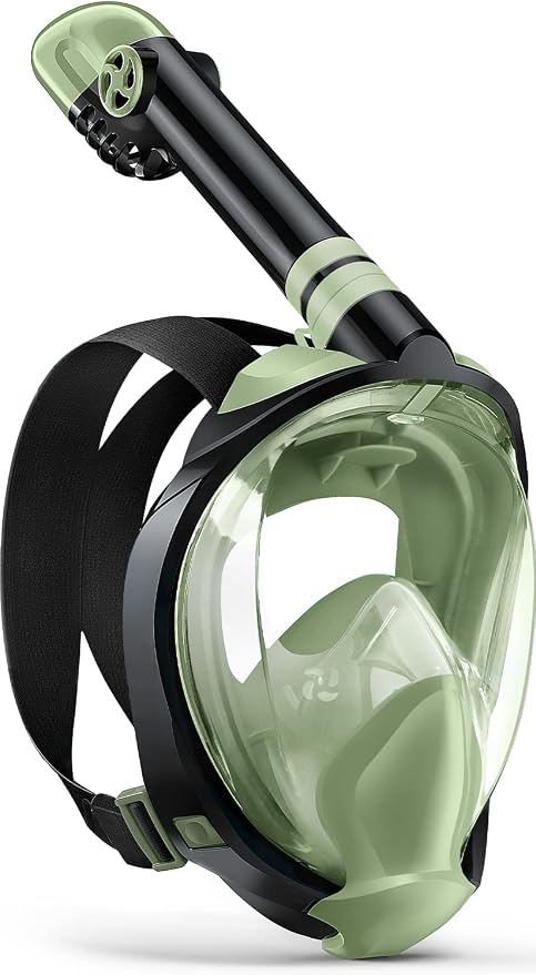 Full Face Snorkel Mask for Adults, 180° Panoramic Anti-Fog Snorkeling Gear with Dry Top System & Camera Mount, Foldable Anti-Leak Design for Travel, Swimming & Ocean Snorkeling