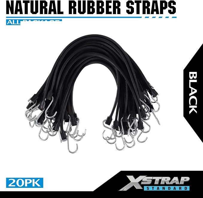 XSTRAP STANDARD 20 Pack 21'' Adjustable Rubber Tarp Straps, EPDM Bungee Cords with Hooks, Ideal for Securing Tarps, Canvases, Flatbed Trailers