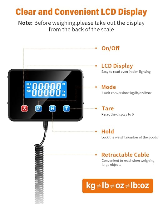 WESTHEY Shipping Scale, 0.5oz-440lb Digital Postal Scale for Packages | High Accuracy for Packages, Mail, Luggage, Pet, Food, Warehouse and Home Use