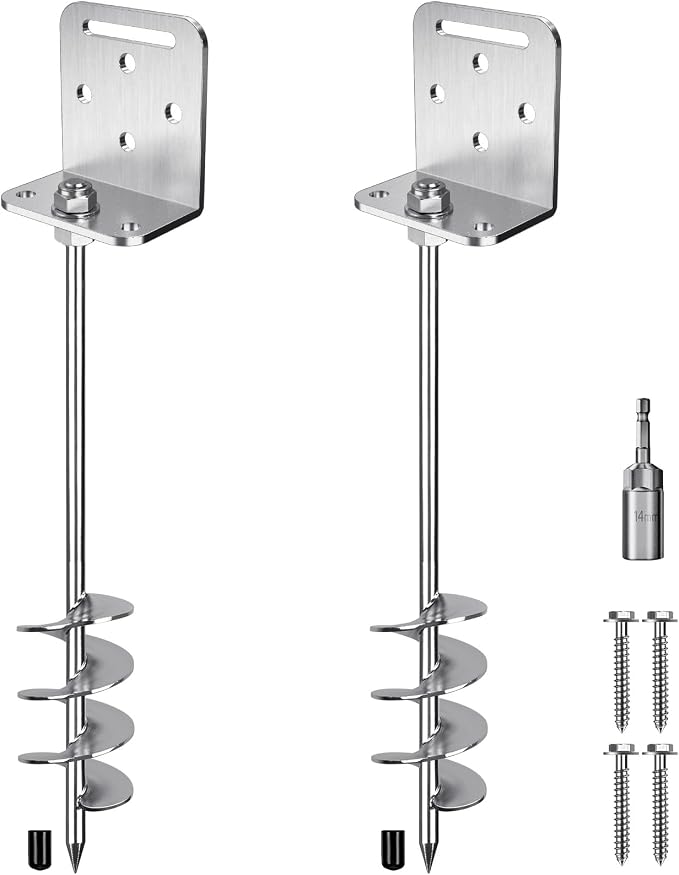 Insaga 18''/24''/30'' Ground Anchors Screw in Earth Anchor Solid Steel with L Bracket for Trampoline Mobile Home Swing Set Shed Carport Tent Stakes, Wider Helix Blade & Chrome Plated Finish, 2/4/6Pcs
