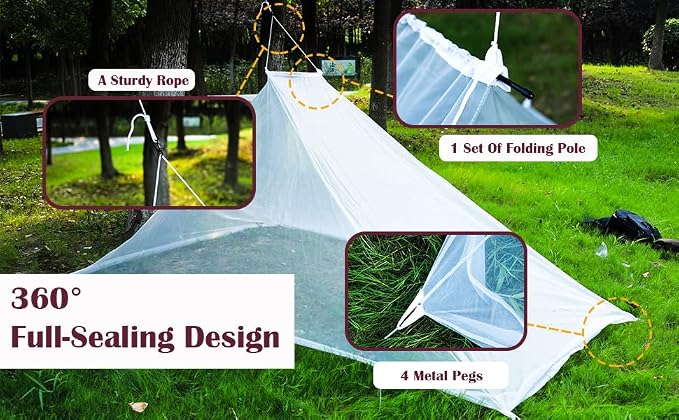 No-See-Ums Camping Mosquito Net Bed Compact and Ultra-Light for Travel，Finest Holes Mesh 2000 Noseeum Netting for Camping and Hiking, Without Sleeping Mat