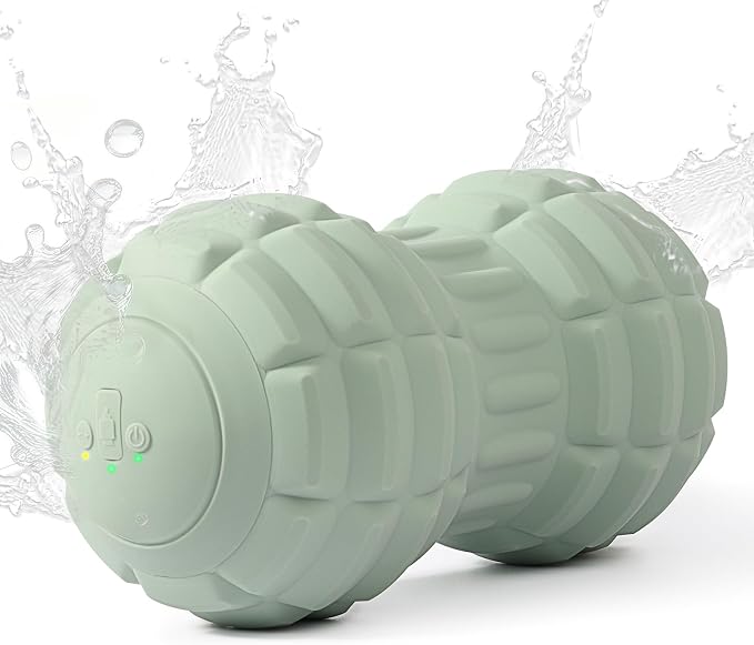 Silicone Vibrating Peanut Massage Ball Roller, Water Resistant Electric Double Lacrosse Massage Ball with 4 Intensities for Muscle Tightness, Deep Tissue Massager for Foot, Back, Hip (Green)