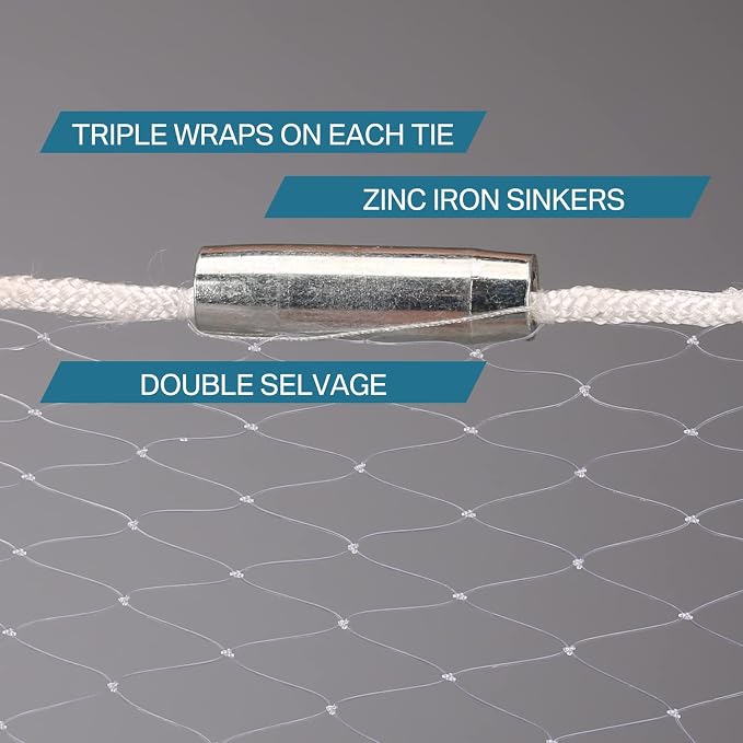 Yeahmart American Saltwater Fishing Cast Net for Bait Trap Fish 3ft/4ft/5ft/6ft/7ft/8ft/9ft/10ft Radius Freshwater Casting Nets with Heavy Duty Real Zinc Sinker Weights, 3/8inch Mesh Size