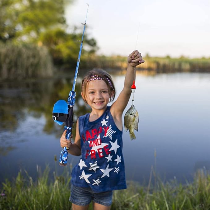 ODDSPRO Kids Fishing Pole - Portable Telescopic Kids Fishing Rod and Reel Combo Kit - with Spincast Fishing Reel Tackle Box for Girls, Youth