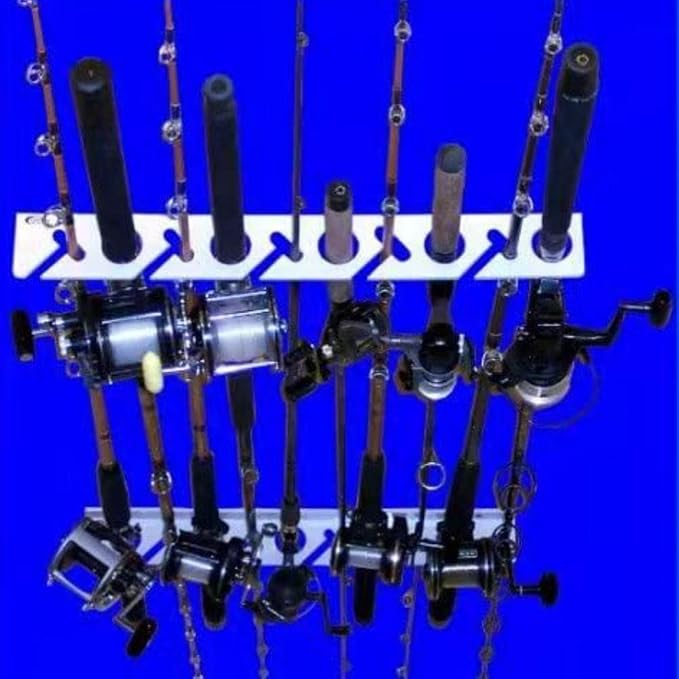 HEITIGN 2Pcs 10 Hole Fishing Rod Storage Racks, Wall or Ceiling Mount, Silver Plastic Fishing Rod Display Stand for Garage