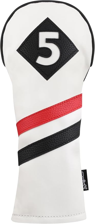 Majek Retro Golf Headcovers White Red and Black Vintage Leather Style 1 3 5 Driver and Fairway Head Covers Fits 460cc Drivers Classic Look