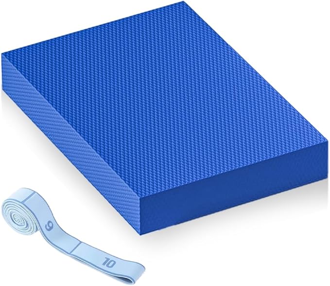 Extra Large Yoga Exercise Balance Pad - Thick Non-Slip Stability Cushion for Pilates and Exercise - High Density Foam Trainer for Core Strength Home Gym - Bonus: 10-Position Resistance Band!