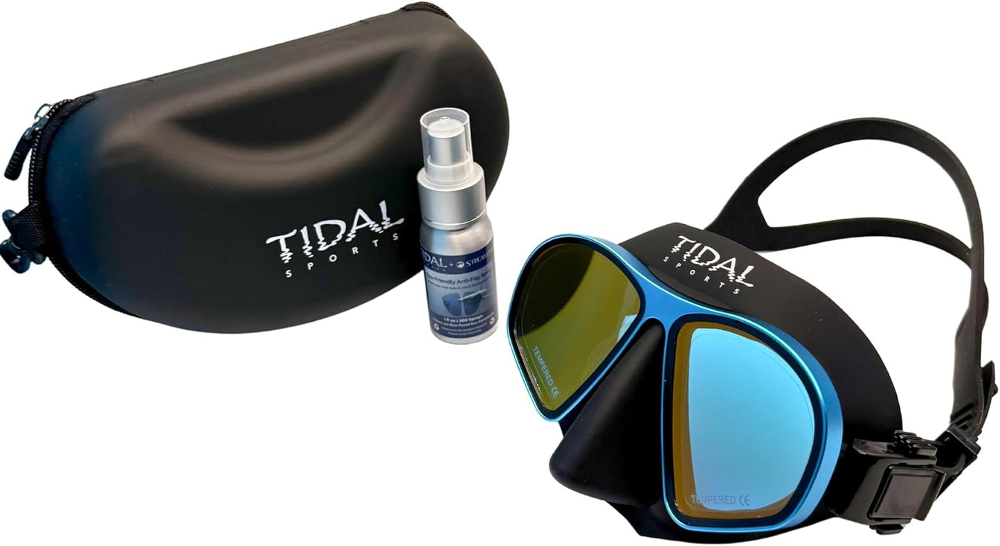 Tidal Freedive Mask - Aluma Pro with Advanced Anti-Fog Technology. Ultra Low Volume Mask for Freediving, Snorkeling and Scuba Diving. Tempered Glass Lens.