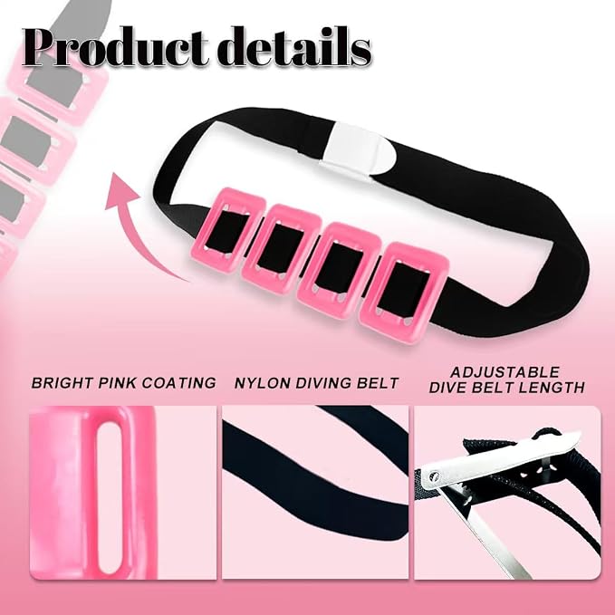 4Pcs Dive Weights Belt Pink Coated Diving Weight Block for Scuba Diving Coated Dive Weights Nylon Dive Belt with 1 Metal Quick Release Buckle for Free Diving Underwater Operations