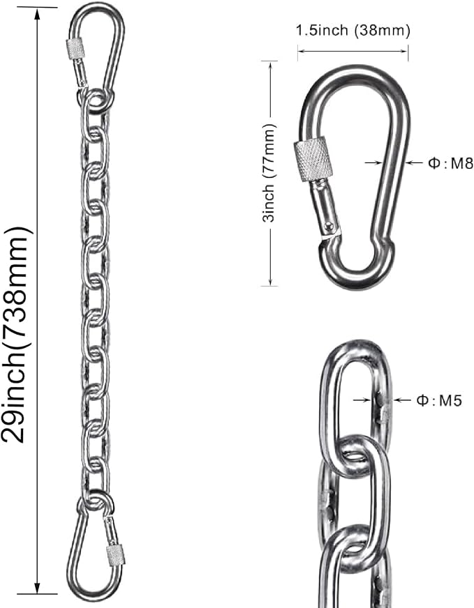 BeneLabel 2Pcs 29inch 304 Stainless Steel Hanging Chair Chain Kit with 4 Carabiners 1000 LB Capacity Hammock Chain Extender Chain for Swing, Punching Bag, Porch Swing, Indoor & Outdoor