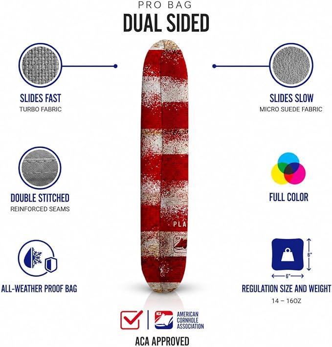 ACA Synergy Pro Professional Cornhole Bags Dual Sided Regulation 6x6 Set of 4 Vintage Flag