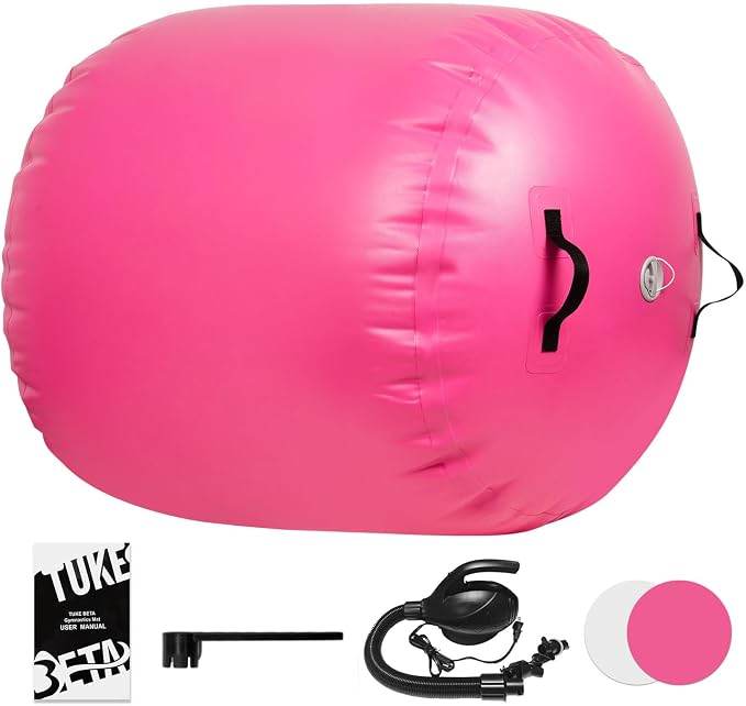 Gymnastics Air Roller Air Barrel Inflatable Tumbling Mat Tumble Air Spot - Gymnastics Training Springboard - Round Inflatable Springboard with Pump for Yoga Training Cheerleading Home Use