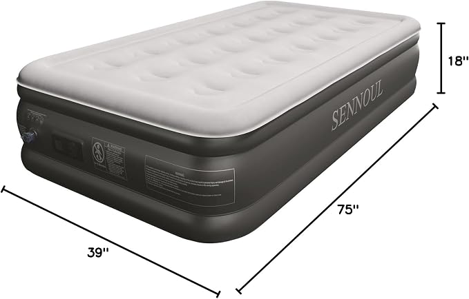SENNOUL Air Mattress Twin with Built in Pump - Upgraded Single Blow Up Bed, 2 Mins Quick Self Inflatable, 18"/550lbs Max, Strong Support, Flocked Top, Puncture Resistant, for Camping,Home,Guests