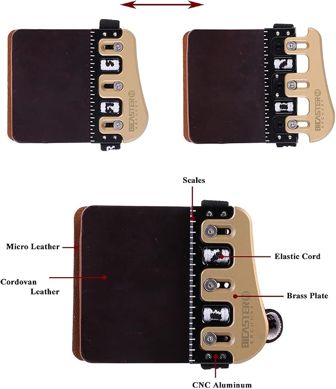 BICASTER Barebow Finger Tabs Cordovan Leather + Brass Plate - Left Hand