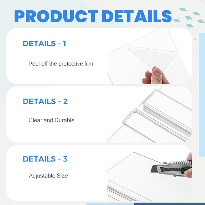Sieral Aquarium Lids Polycarbonate Canopy with LED Light 2 Pcs Set 22.95 x 11.5 x 0.12 Inch for 33/40/55 Gallon with Center Brace Aquariums Cover Fish Tank Lid with a Hook Knife, Clear
