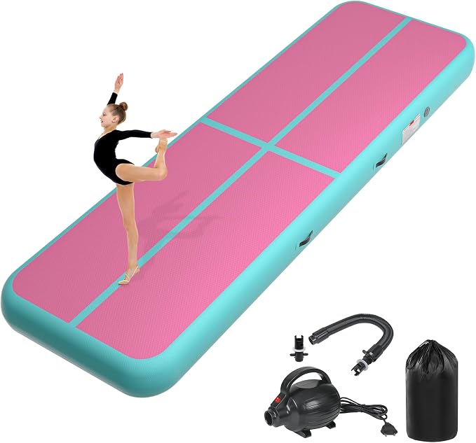 Inflatable Air Gymnastics Tumbling Mat 6ft 10ft 13ft 16ft 20ft, Air Tumble Track Mat 4/8 inches Thickness with Electric Air Pump for Home Use Training Cheerleading Yoga Water Beach Park