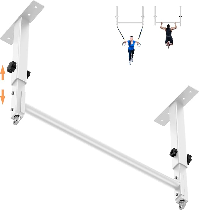 48" Ceiling Mount Pull Up Bar, Heavy Duty Multi-Grip Rafter Chin Up Bar for Garage/Basement/Backyard Ceiling Beam, Adjustable Height&Supports to 650 Lbs