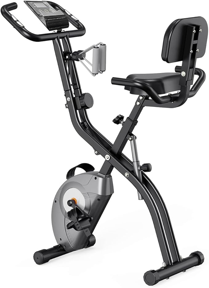 ATIVAFIT 5-in-1 Foldable Exercise Bike for Home, Upright & Recumbent Indoor Bike with 8-Level Magnetic Resistance, Resistance Bands, Quiet Cardio, Adjustable Seat
