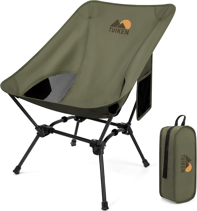 Ultralight Camping Chair Backpacking Chair, Portable Camp Chair with Cup Holder & Storage Bag, Lightweight Compact Folding Chair for Hiking, Travel, Picnic Mountaineering-Gark Green