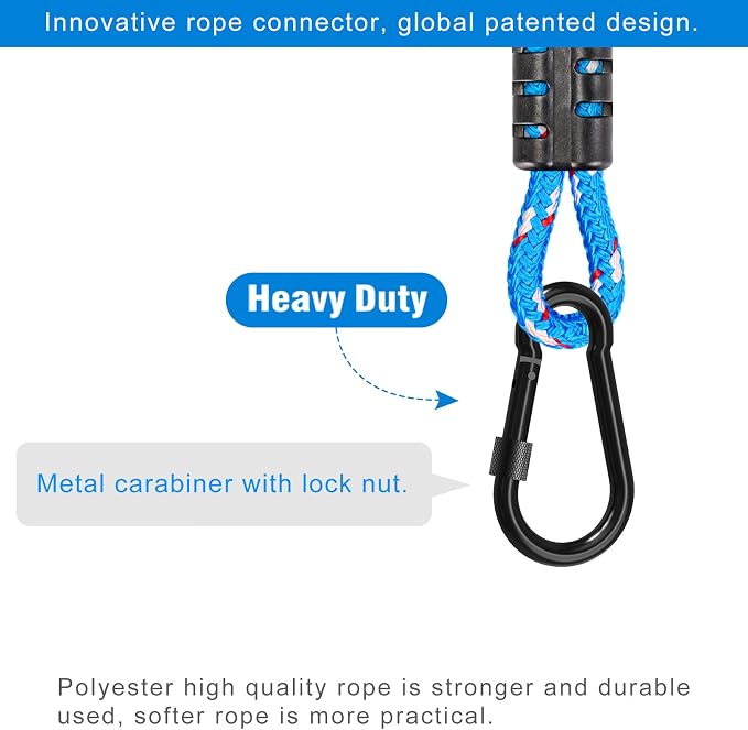 SELEWARE Hammock Straps, 2ft Tree Swing Rope for Hammock Chair Hanging Kit, Extension Rope with Carabiner for Indoor Outdoor Playground Tree Swings Camping Hammock Accessories (Blue, 2 Pack)