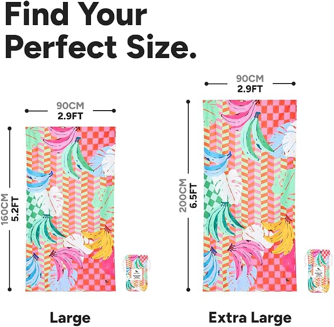 Dock & Bay Beach Towel - Quick Dry, Sand Free - Compact, Lightweight - 100% Recycled - Includes Bag - Banana Karma - Extra Large (200x90cm, 78x35)