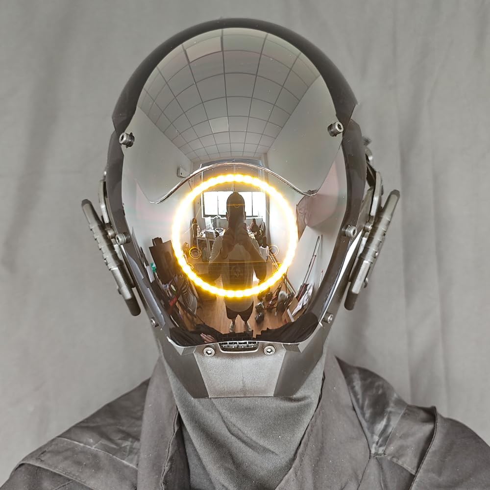 KYEDAY Punk Mask Cosplay for Men, LED Round Light Mask for Women Cosplay Halloween Fit Party Music Festival Accessories