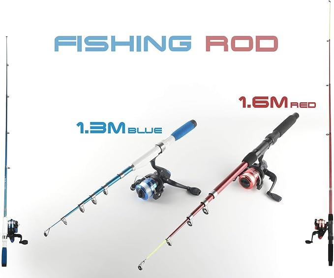 Fishing Rod Reel Combos Collapsible Fishing Rod Kit, 2PCS Telescopic Fishing Pole+2PCS Spinning Reels+Lures Hooks+Tackle Bag+Fishing Accessories Full Combo for Kids Youth