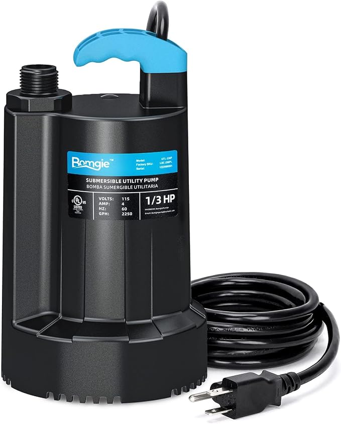 Automatic Water Pump, 2250GPH Sump Pump Submersible Basement Portable Electric Utility Water Pump Removal for Pool Draining Basement Hot Tubs Garden Pool Cover Pond, Dark