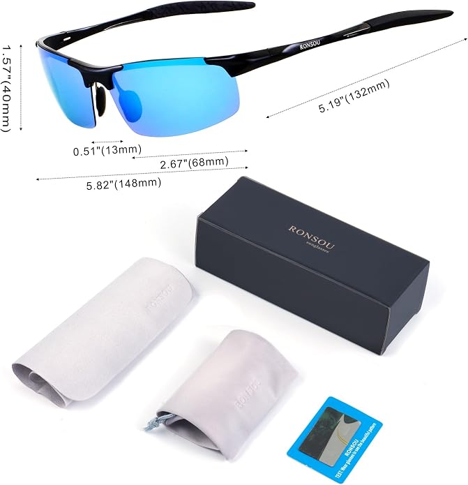 RONSOU Men Sport Al-Mg Polarized Sunglasses Unbreakable for Driving Cycling Fishing Golf