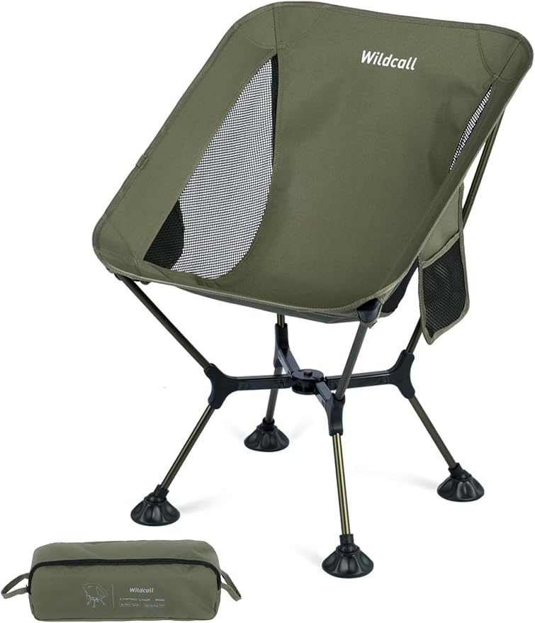 WildCall Lightweight Folding Camping Chair Quick Setup Frame Beach Chair Compact Backpacking Chair with Anti-Sink Feet
