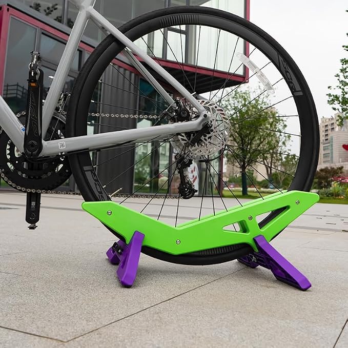 Bike Stand Portable Floor Rack, Green Purple | Adjustable, Fits 20"-29", Mountain Road Bicycle, Home Garage Parking