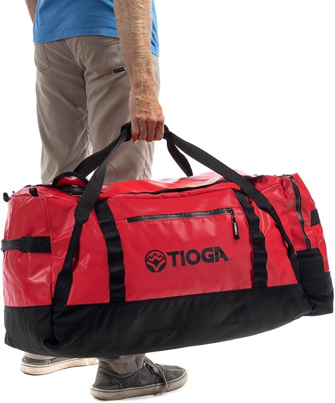 TIOGA Venture Outdoor Duffel Bag with Backpack Straps, Weather Resistant, Rugged Construction, Gear Hauling for Outdoor Adventures, Extra Large / 90L, Red