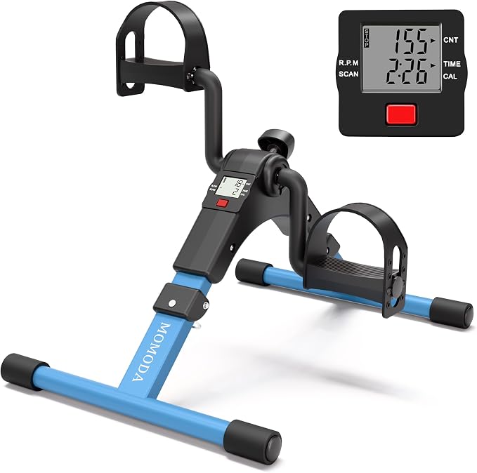Pedal Exerciser Leg and Arm Exercise Bike with LCD Monitor Foldable (Black/Blue)