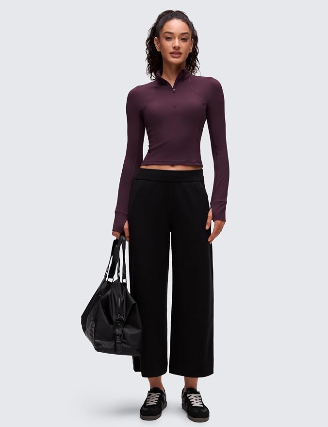 CRZ YOGA Butterluxe Half Zip Long Sleeve Shirts for Women - Workout Athletic Yoga Tops Crop Collared Quarter Zipper T-Shirt