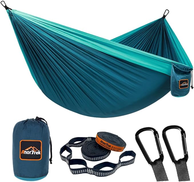 AnorTrek Camping Hammock, Super Lightweight Portable Parachute Hammock with Two Tree Straps Single or Double Nylon Travel Tree Hammocks for Camping Backpacking Hiking