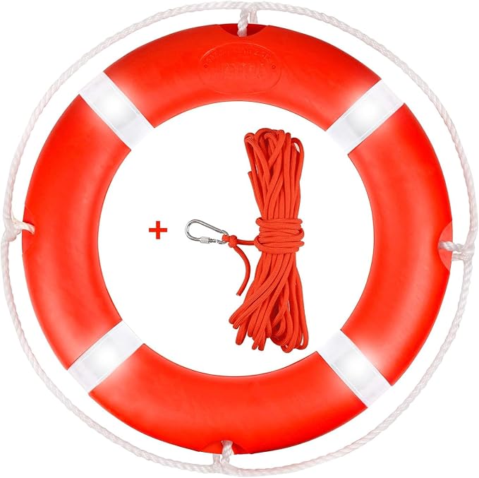 Life Ring for Boating Safety - 23" and 28" Boat Safety Throw Rings with Reflective Strip and Grab Lines