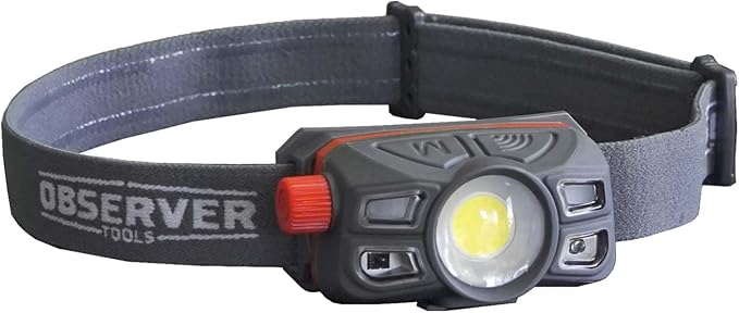 Observer Tools Rechargeable LED Headlamp Waterproof - Hiking Camping Outdoors Flashlight Head Lamp - Hard Hat Work Light w/Motion Sensor for Adults - Gift