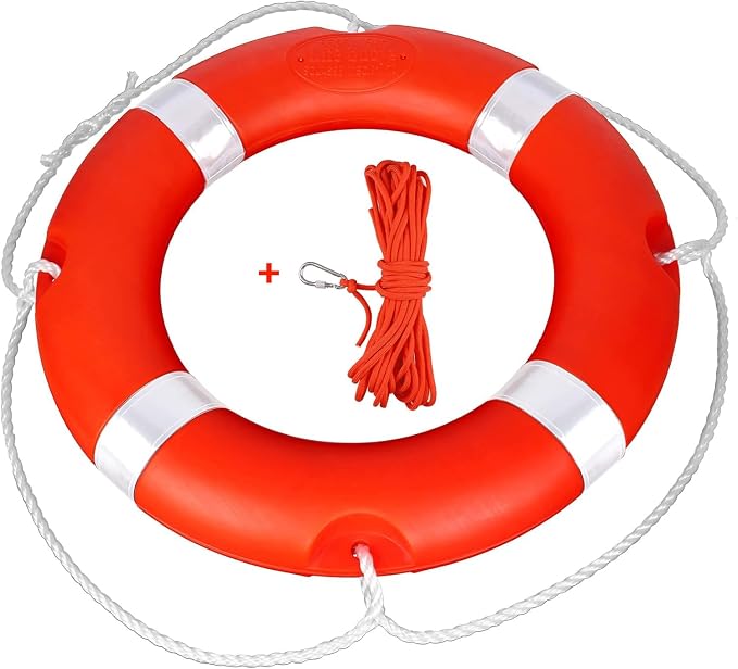 Life Ring for Boating Safety - 23" and 28" Boat Safety Throw Rings with Reflective Strip and Grab Lines