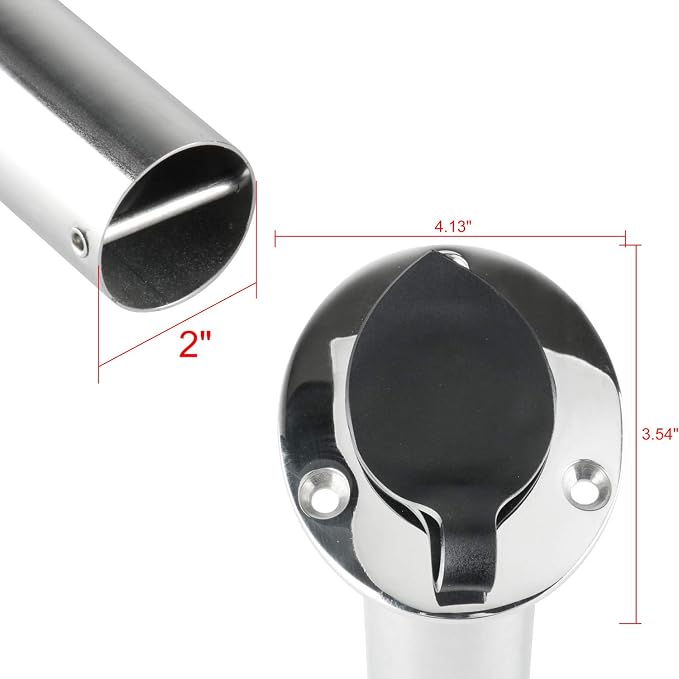 Amarine Made Fishing Rod Holder 2/4Pack Stainless Steel Rod Holder Heavy Duty Flush Mount with Black PVC Cap and Liner 15 Degree