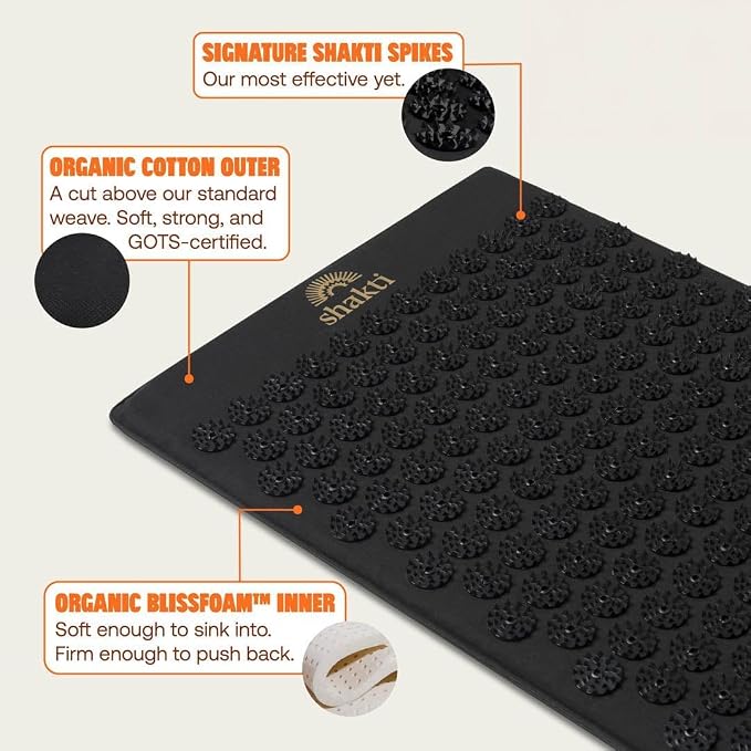 ShaktiMat Premium Acupressure Mat, Level 2 Intensity in Shakti Black, Massage Muscles, Aid Sleep & Unlock Inner Tension | Similar to Acupuncture, No Needles Required
