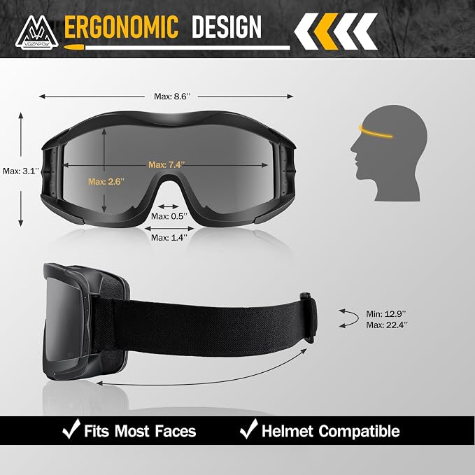 Airsoft Goggles Anti Fog with ANSI Z87.1 Certified, Safety Goggles Impact Resistant, Tactical Shooting Glasses