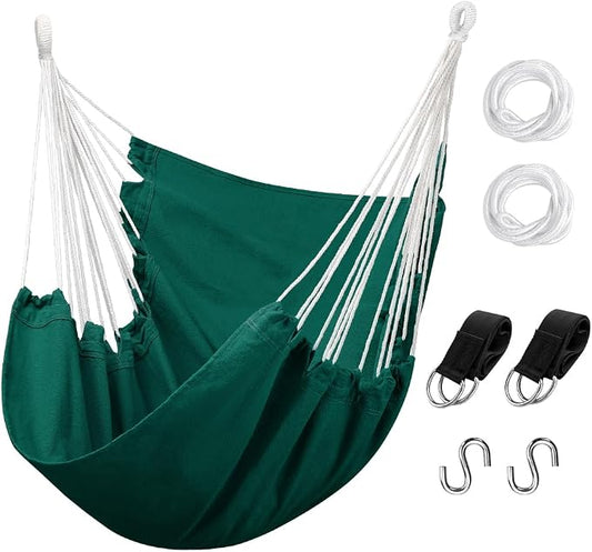 Hommtina Hammock Chair Hanging Rope Swing, Max 300 Lbs Hanging Chair with Pocket & Durability Perfect for Outdoor, Home, Bedroom, Patio, Yard (Pillows NOT Included,Dark Green)